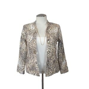 Analogy Woman Blazer Sz 1X Embroidered Leopard Print Jacket Stretch Art to Wear